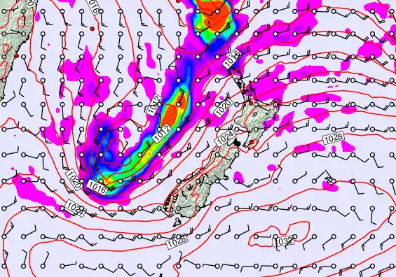 New Zealand forecast chart for Sunday, April 5th, 2026 at 6:00 PM