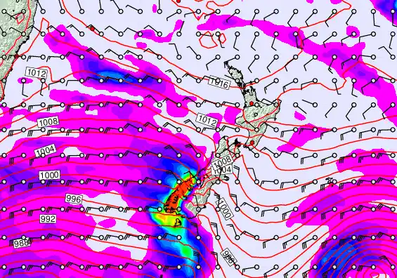 New Zealand forecast chart for Thursday, April 16th, 2026 at 6:00 PM