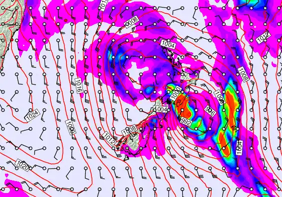 New Zealand forecast chart for Sunday, April 19th, 2026 at 6:00 PM