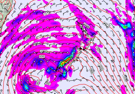 New Zealand forecast chart for Monday, April 13th, 2026 at 12:00 PM