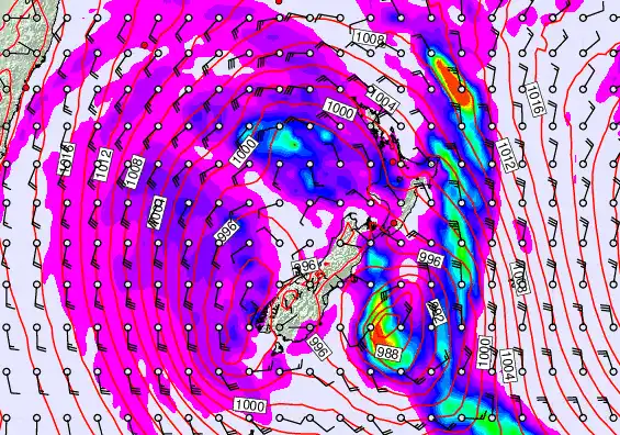 New Zealand forecast chart for Saturday, April 18th, 2026 at 6:00 PM