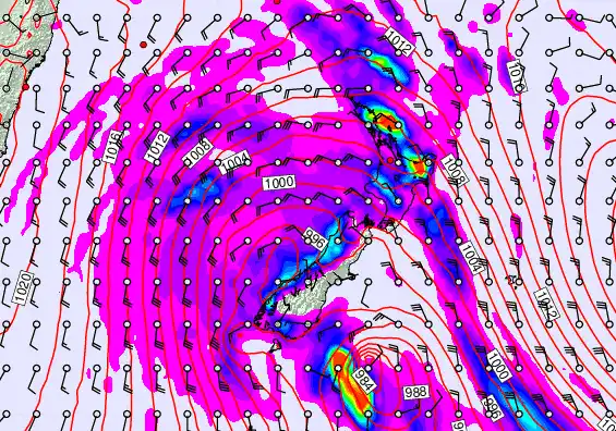 New Zealand forecast chart for Saturday, April 18th, 2026 at 12:00 PM