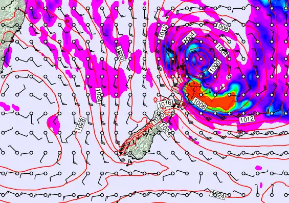 New Zealand forecast chart for Tuesday, April 21st, 2026 at 12:00 AM