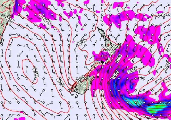 New Zealand forecast chart for Wednesday, April 22nd, 2026 at 6:00 PM