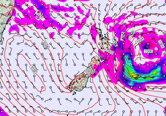 New Zealand forecast chart for Wednesday, April 22nd, 2026 at 12:00 AM