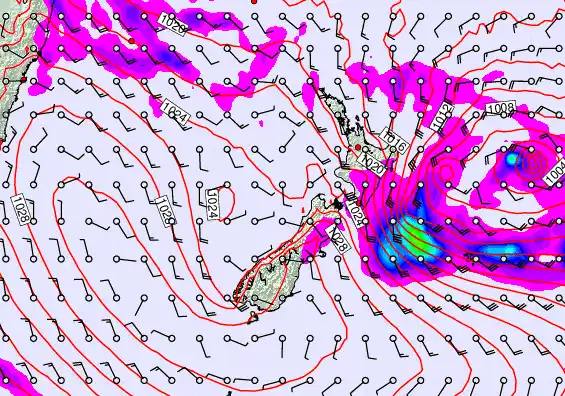 New Zealand forecast chart for Wednesday, April 22nd, 2026 at 6:00 AM