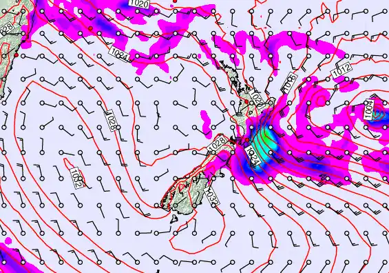 New Zealand forecast chart for Wednesday, April 22nd, 2026 at 12:00 PM