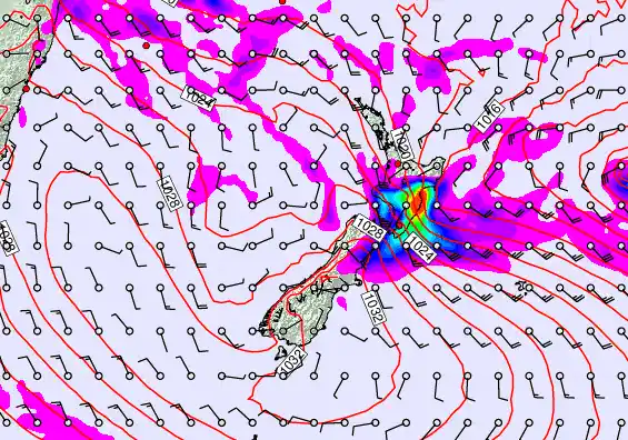 New Zealand forecast chart for Wednesday, April 22nd, 2026 at 6:00 PM