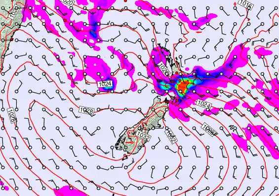 New Zealand forecast chart for Thursday, April 23rd, 2026 at 6:00 AM
