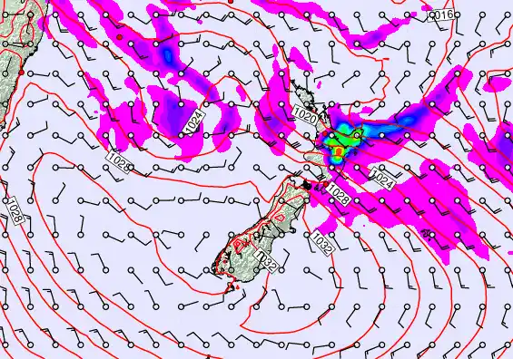New Zealand forecast chart for Thursday, April 23rd, 2026 at 12:00 PM