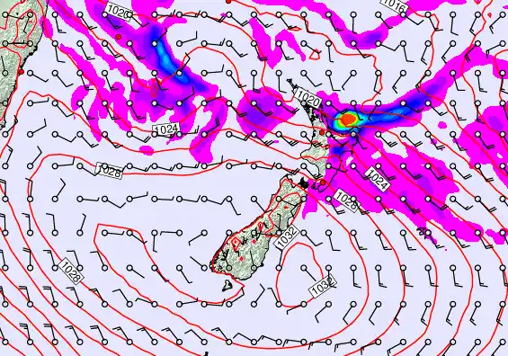 New Zealand forecast chart for Thursday, April 23rd, 2026 at 6:00 PM