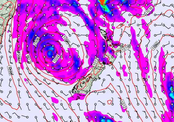 New Zealand forecast chart for Wednesday, April 22nd, 2026 at 6:00 PM
