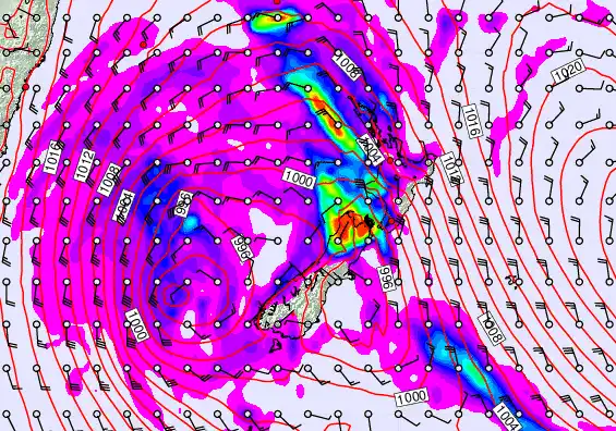 New Zealand forecast chart for Saturday, April 18th, 2026 at 12:00 PM