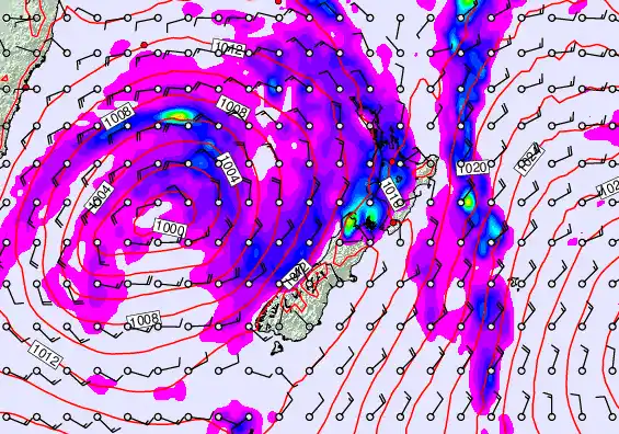 New Zealand forecast chart for Wednesday, April 22nd, 2026 at 6:00 PM