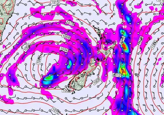 New Zealand forecast chart for Thursday, April 23rd, 2026 at 12:00 PM
