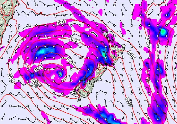 New Zealand forecast chart for Friday, April 24th, 2026 at 12:00 PM