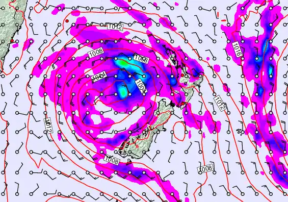 New Zealand forecast chart for Saturday, April 25th, 2026 at 12:00 AM