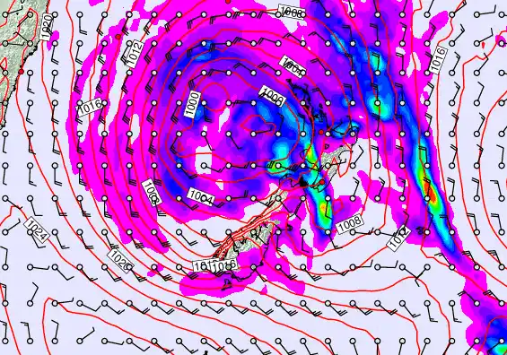 New Zealand forecast chart for Sunday, April 19th, 2026 at 6:00 PM