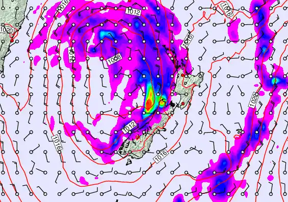 New Zealand forecast chart for Saturday, April 25th, 2026 at 12:00 AM