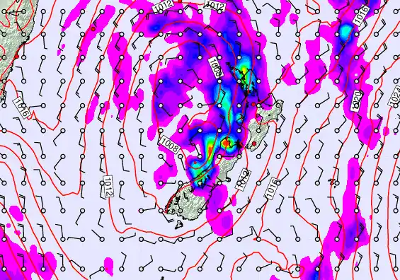 New Zealand forecast chart for Saturday, April 25th, 2026 at 12:00 PM