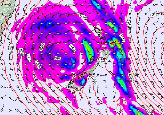 New Zealand forecast chart for Sunday, April 19th, 2026 at 12:00 AM