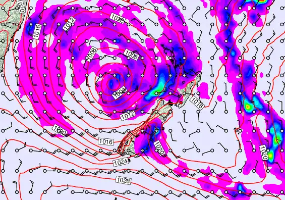 New Zealand forecast chart for Wednesday, April 22nd, 2026 at 12:00 PM