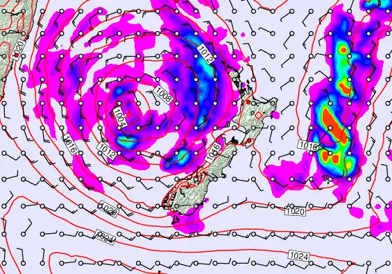 New Zealand forecast chart for Thursday, April 23rd, 2026 at 12:00 PM