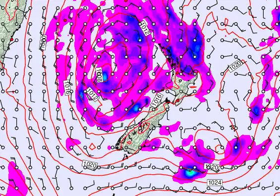 New Zealand forecast chart for Saturday, April 25th, 2026 at 12:00 AM