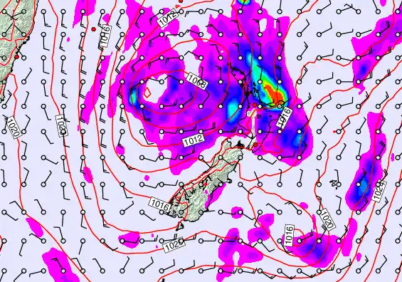 New Zealand forecast chart for Saturday, April 25th, 2026 at 12:00 PM