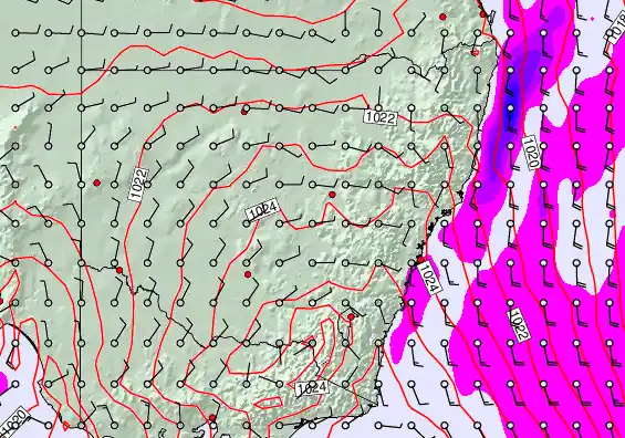 New South Wales forecast chart for Wednesday, April 22nd, 2026 at 12:00 AM