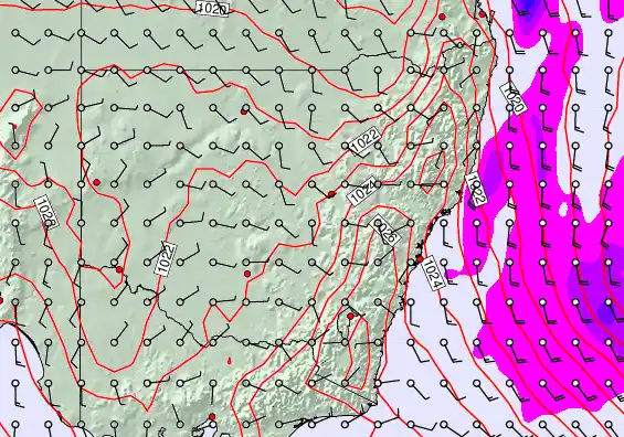 New South Wales forecast chart for Wednesday, April 22nd, 2026 at 12:00 PM