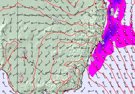 New South Wales forecast chart for Thursday, April 23rd, 2026 at 12:00 AM