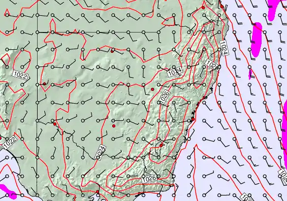 New South Wales forecast chart for Friday, April 24th, 2026 at 12:00 PM