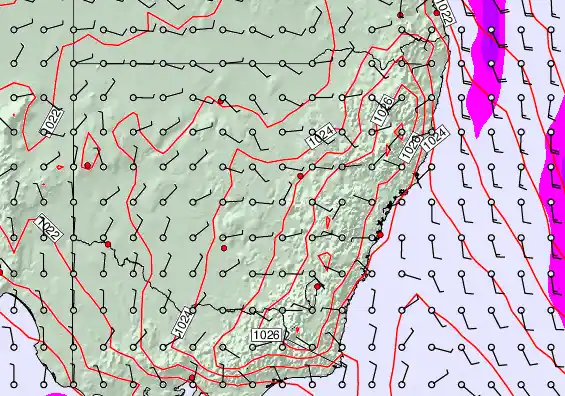 New South Wales forecast chart for Friday, April 24th, 2026 at 6:00 PM