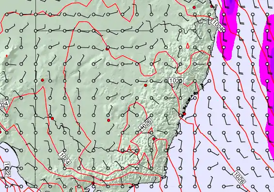 New South Wales forecast chart for Saturday, April 25th, 2026 at 12:00 AM