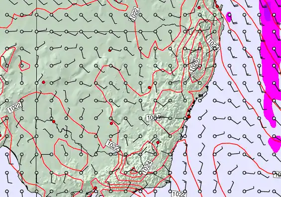 New South Wales forecast chart for Saturday, April 25th, 2026 at 12:00 PM