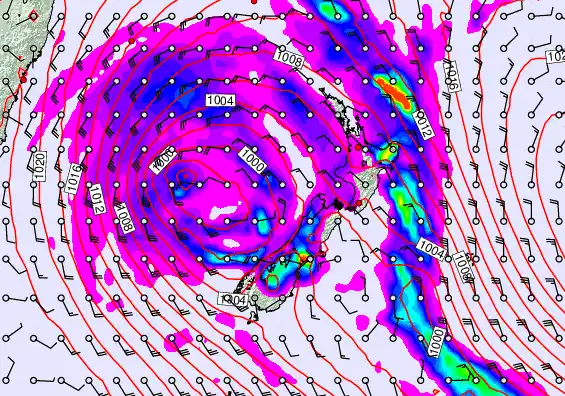 New Zealand forecast chart for Sunday, April 19th, 2026 at 12:00 AM