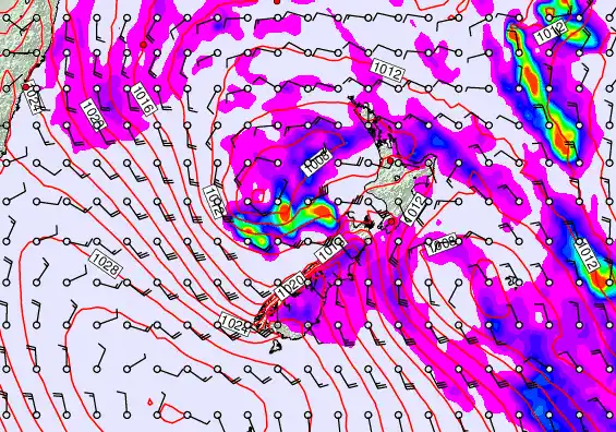 New Zealand forecast chart for Wednesday, April 22nd, 2026 at 12:00 PM