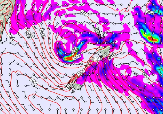 New Zealand forecast chart for Wednesday, April 22nd, 2026 at 6:00 PM
