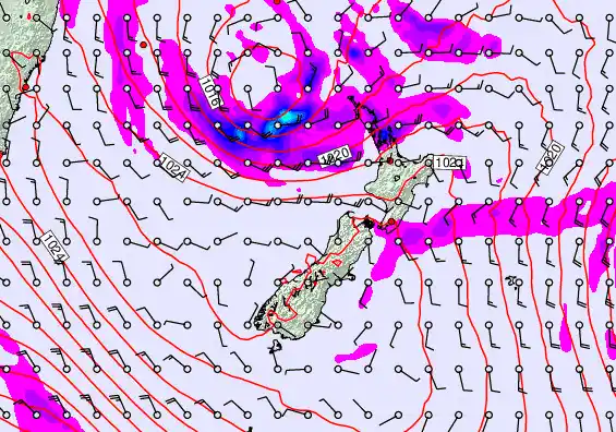 New Zealand forecast chart for Saturday, April 25th, 2026 at 12:00 AM