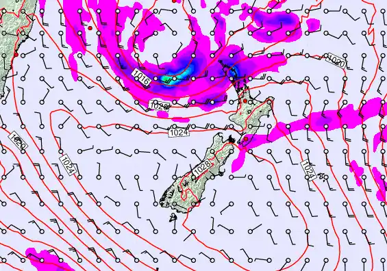 New Zealand forecast chart for Saturday, April 25th, 2026 at 6:00 AM