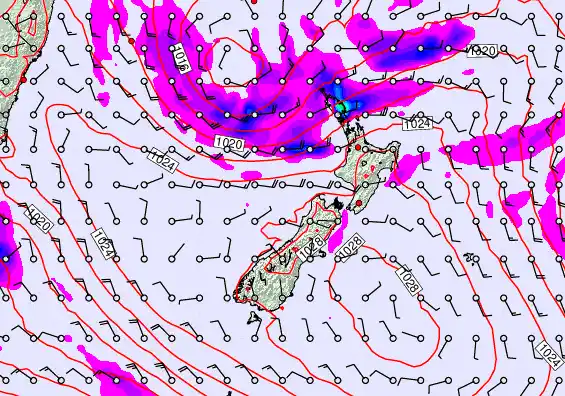 New Zealand forecast chart for Saturday, April 25th, 2026 at 12:00 PM