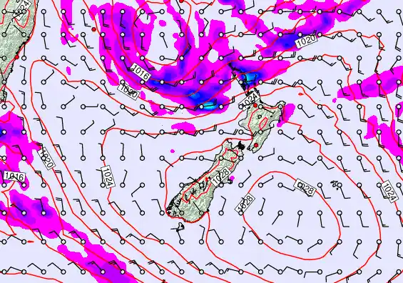 New Zealand forecast chart for Saturday, April 25th, 2026 at 6:00 PM