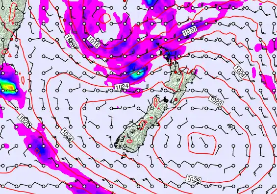 New Zealand forecast chart for Sunday, April 26th, 2026 at 12:00 AM