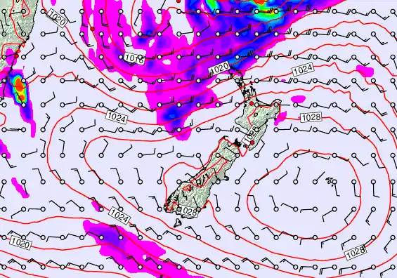 New Zealand forecast chart for Sunday, April 26th, 2026 at 12:00 PM