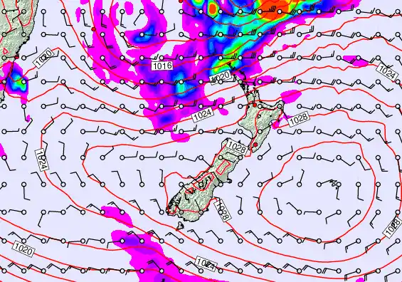 New Zealand forecast chart for Sunday, April 26th, 2026 at 6:00 PM