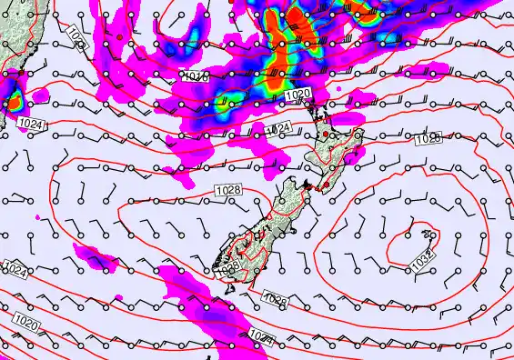 New Zealand forecast chart for Monday, April 27th, 2026 at 12:00 AM