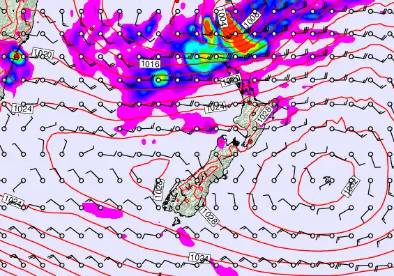 New Zealand forecast chart for Monday, April 27th, 2026 at 6:00 AM