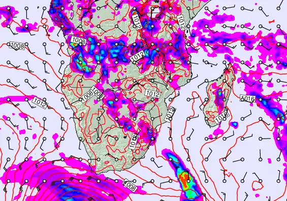 South Africa forecast chart for Saturday, April 18th, 2026 at 6:00 PM