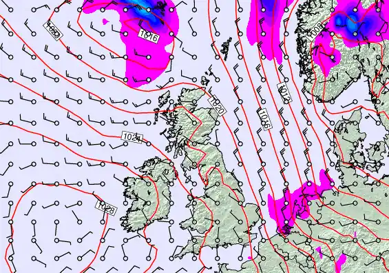 United Kingdom forecast chart for Monday, April 27th, 2026 at 12:00 AM